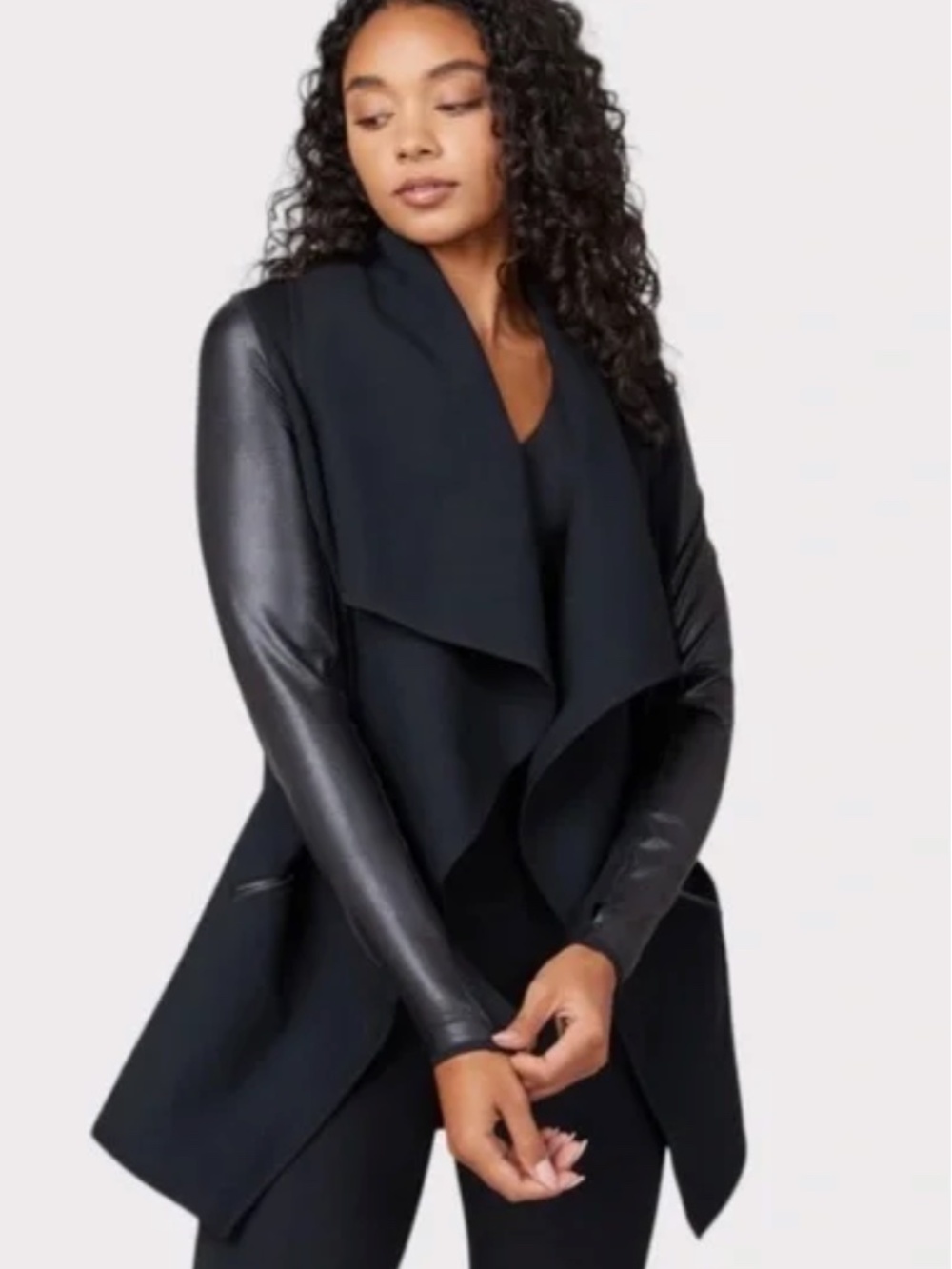 Spanx faux leather drape front style jacket